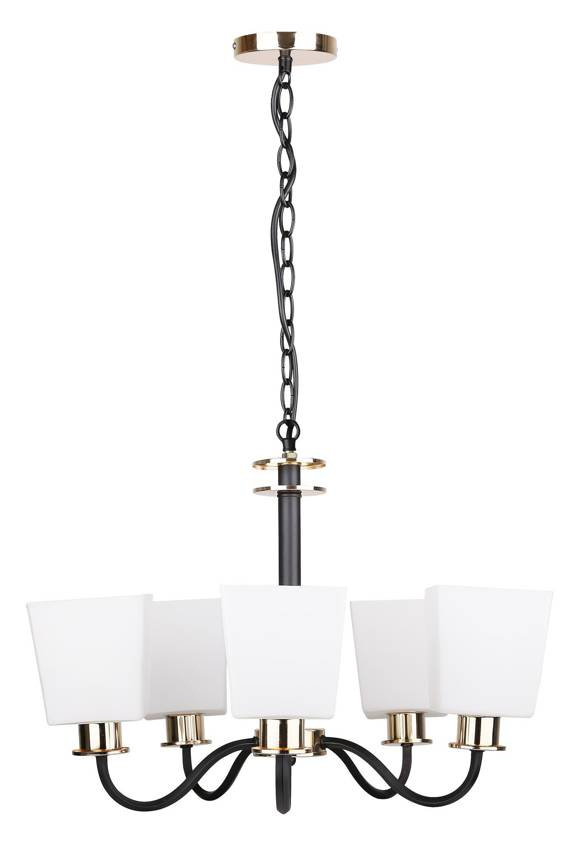 Czarno-biały żyrandol lampa wisząca do salonu SCHUBERT 5xE27 szkło