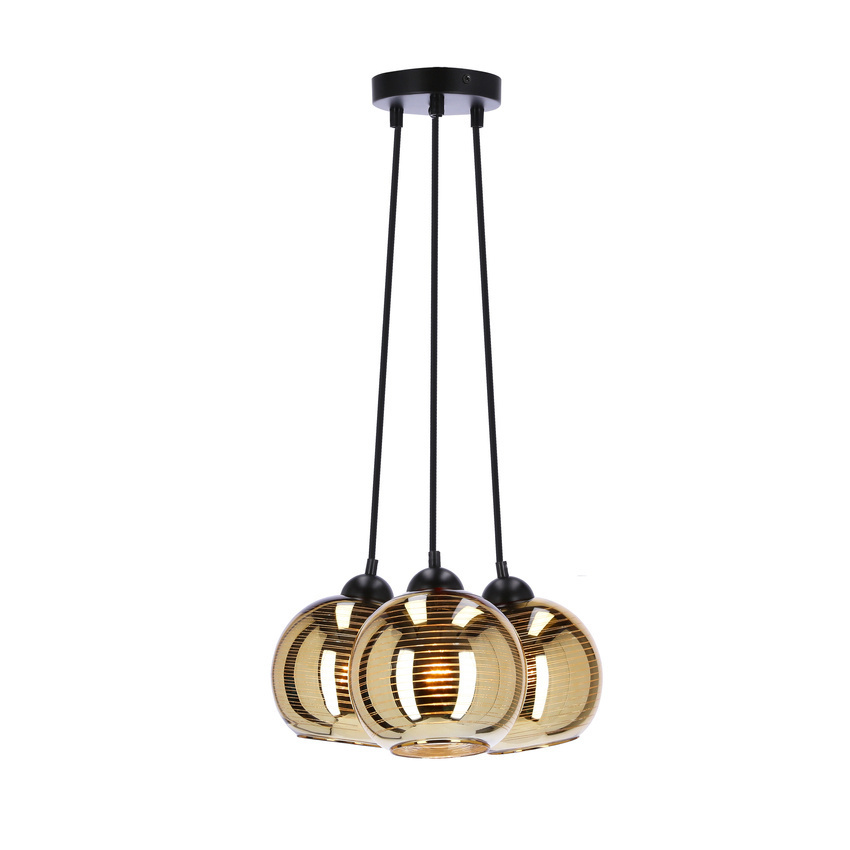 Złota lampa wisząca 3-punktowa do salonu TRIO metal szkło