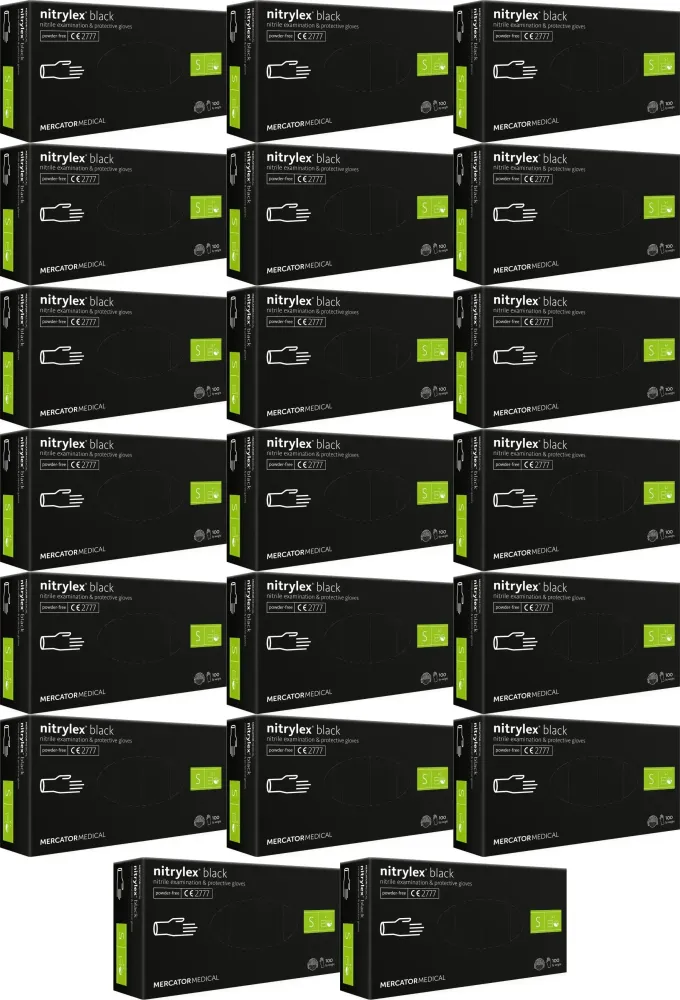 20x Rękawiczki nitrylowe Mercator Medical Nitrylex, rozmiar S, 100 sztuk, czarny