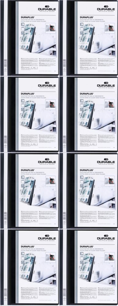 8x Skoroszyt plastikowy Duraplus Durable, A4, prezentacyjny, czarny