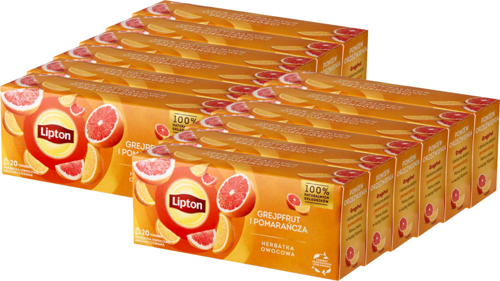 12x Herbata owocowa w torebkach Lipton, grejfrut i pomarańcza, 20 sztuk x 1.7g