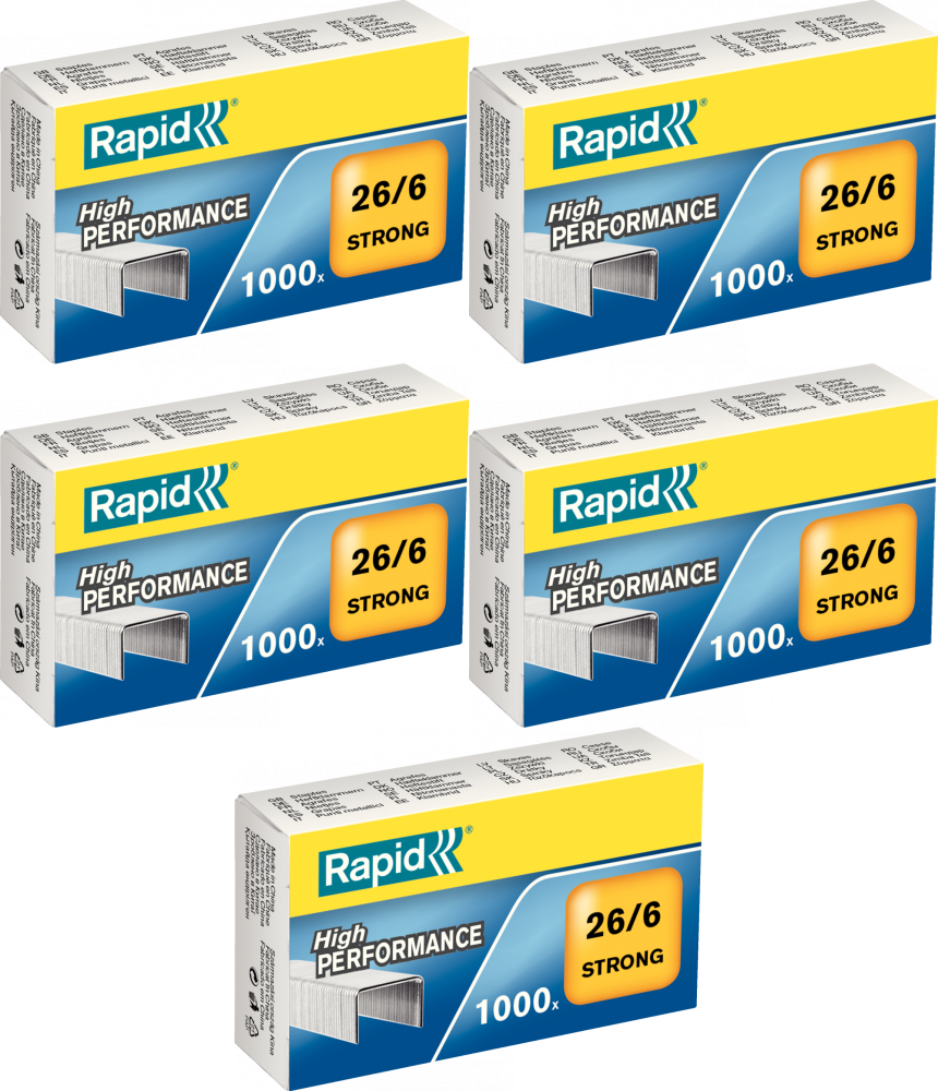 5x Zszywki Rapid Strong, 26/6 1M, 1000 sztuk, srebrny