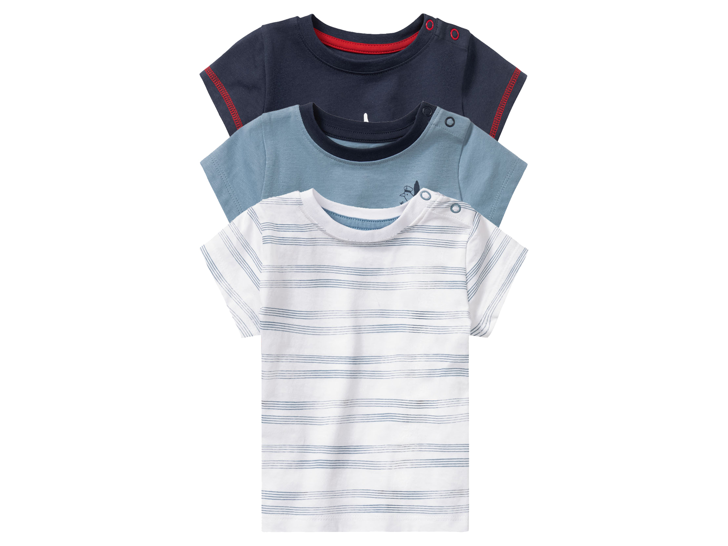 lupilu T-shirty niemowlęce z biobawełny, 3 sztuki 62/68, Biały/granatowy/niebieski