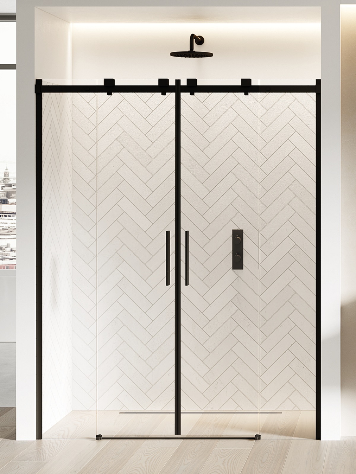 Darmowa Dostawa - Drzwi prysznicowe 160 cm rozsuwane czarny mat/szkło przezroczyste New Trendy Softi Black EXK3962