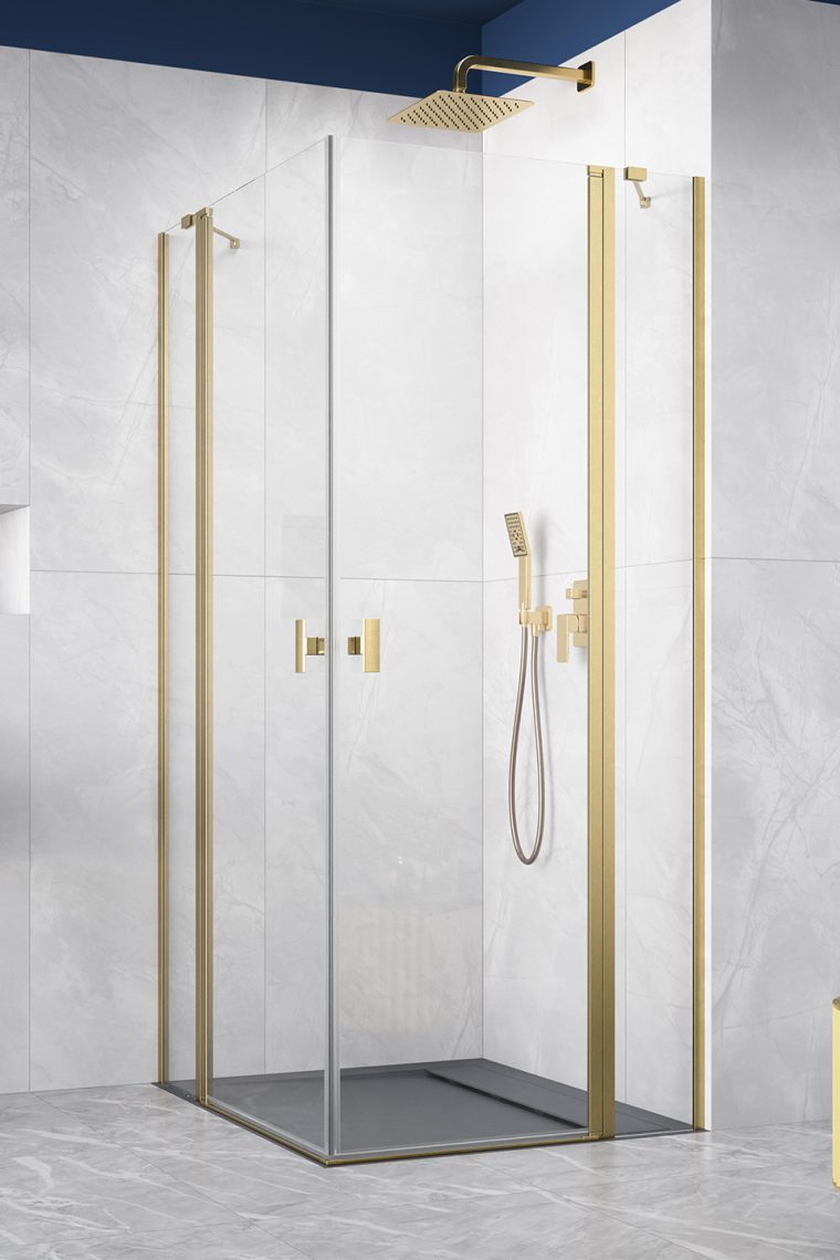 Darmowa Dostawa - Drzwi prysznicowe 80 cm uchylne złoty szczotkowany/szkło przezroczyste Radaway Nes Brushed Gold KDD II 100310809901L