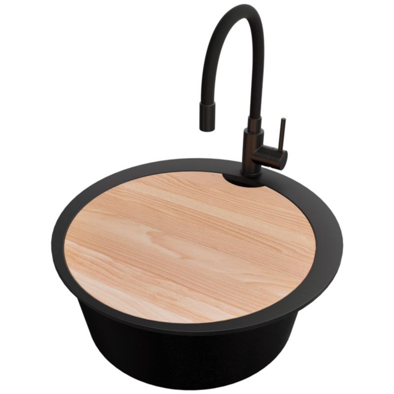 Zlewozmywak Granitowy Okrągły Piza Max PRIMAGRAN Nablatowy 53x53cm, Czarny + Bateria + Syfon + Akcesorium, S061, 1 szt.