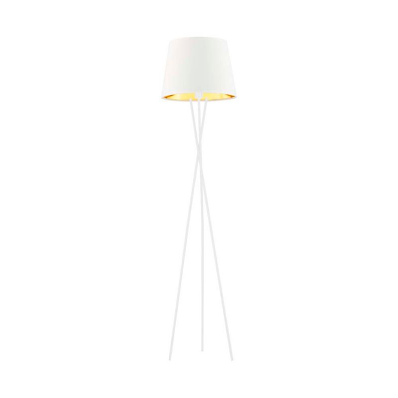 Lampa stojąca Volta Light Factory podłogowa trójnóg z abażurem biały ze złotem stożek MORIS 1szt.