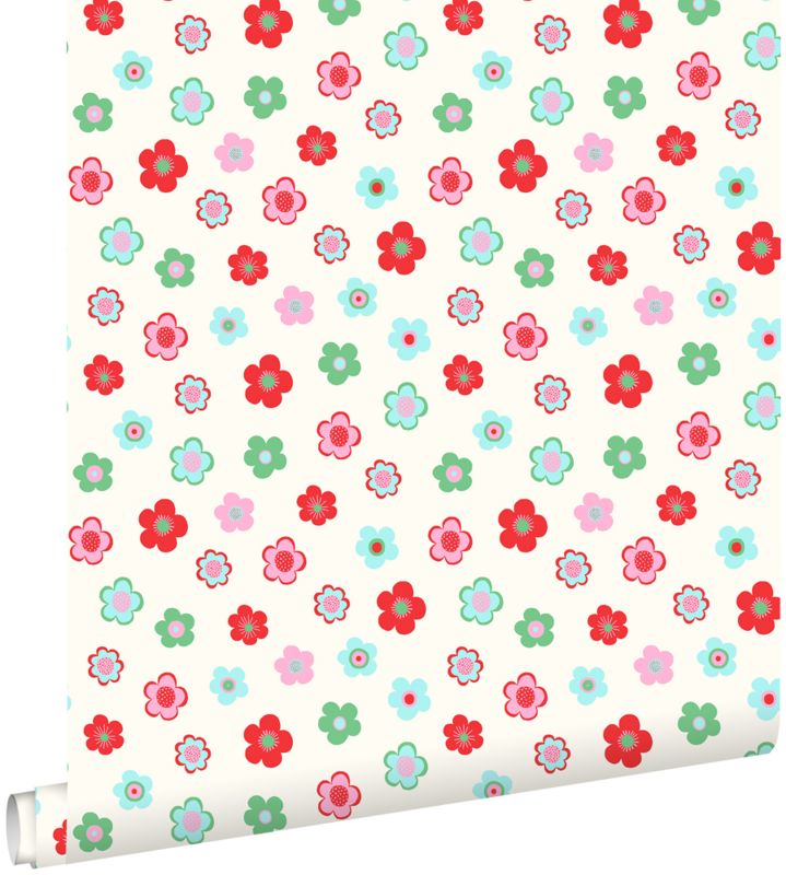 Tapeta ESTAhome zabytkowe kwiaty jasnoniebieskim,zielonymIczerwonym 53 cm x 10.05 m - 1 rol.