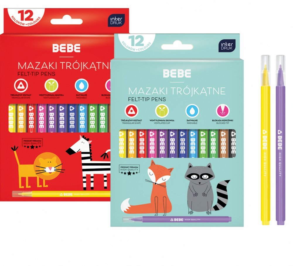 2x Mazaki Interdruk BEBE Kids, trójkątne, 12 sztuk, mix kolorów