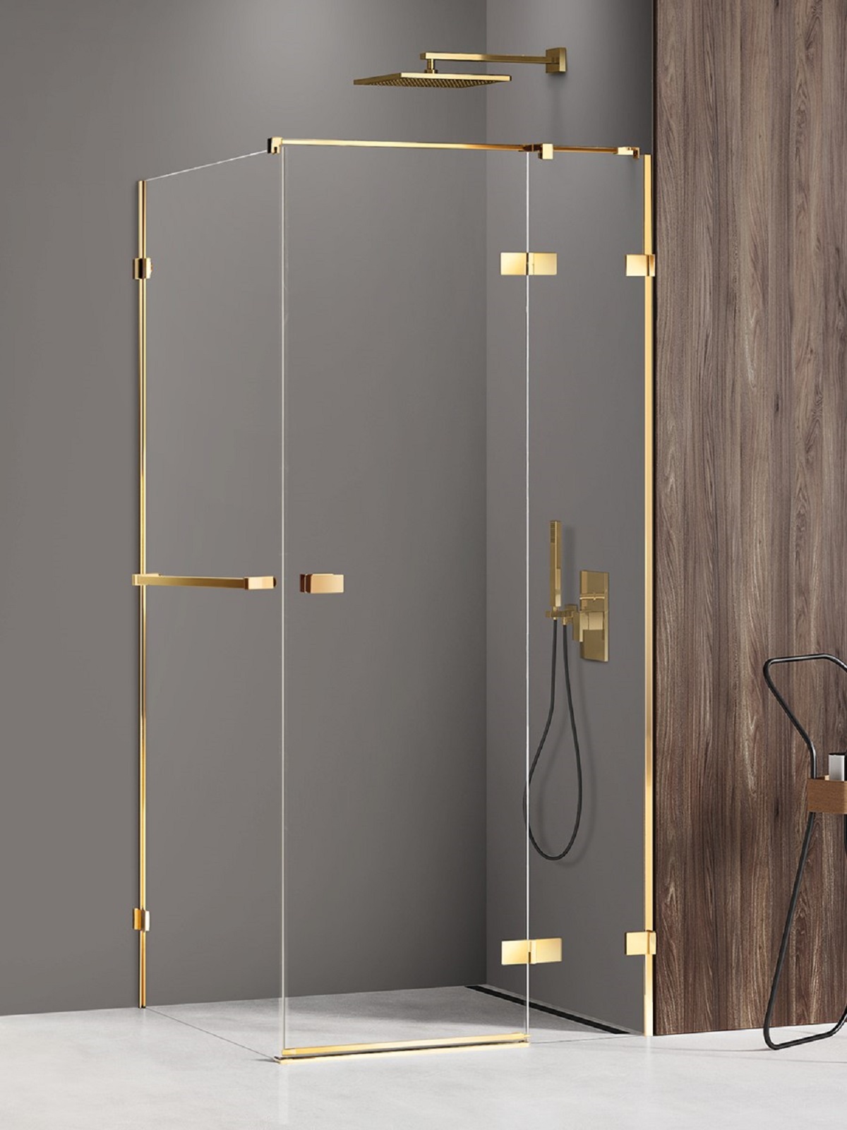 New Trendy Avexa Gold Shine kabina prysznicowa 80x80 cm kwadratowa prawa złoty połysk/szkło przezroczyste EXK-3193