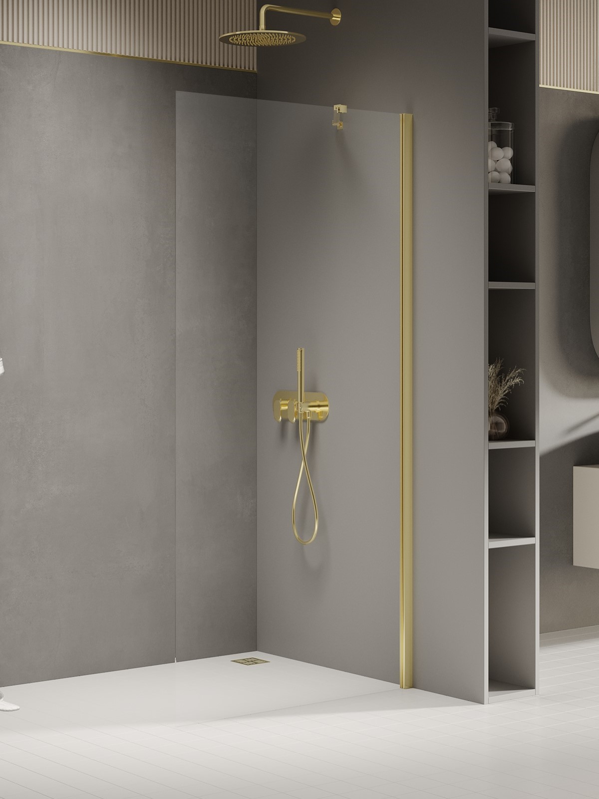 Darmowa Dostawa - Ścianka prysznicowa walk-in 90 cm złoty połysk/szkło przezroczyste New Trendy New Soleo Light Gold K2095