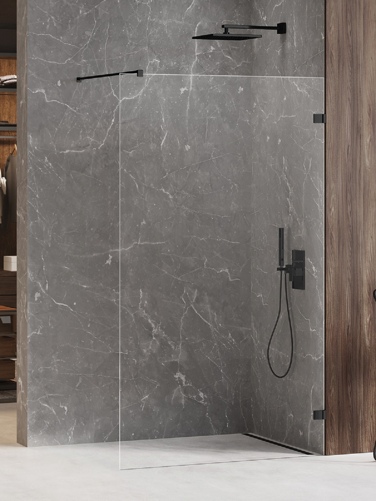 Darmowa Dostawa - Ścianka prysznicowa walk-in 90 cm czarny mat/szkło przezroczyste New Trendy Avexa Black EXK1626