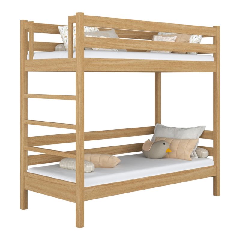 Dębowe łóżko N-WOOD piętrowe N03 dąb naturalny 90x180 1szt.