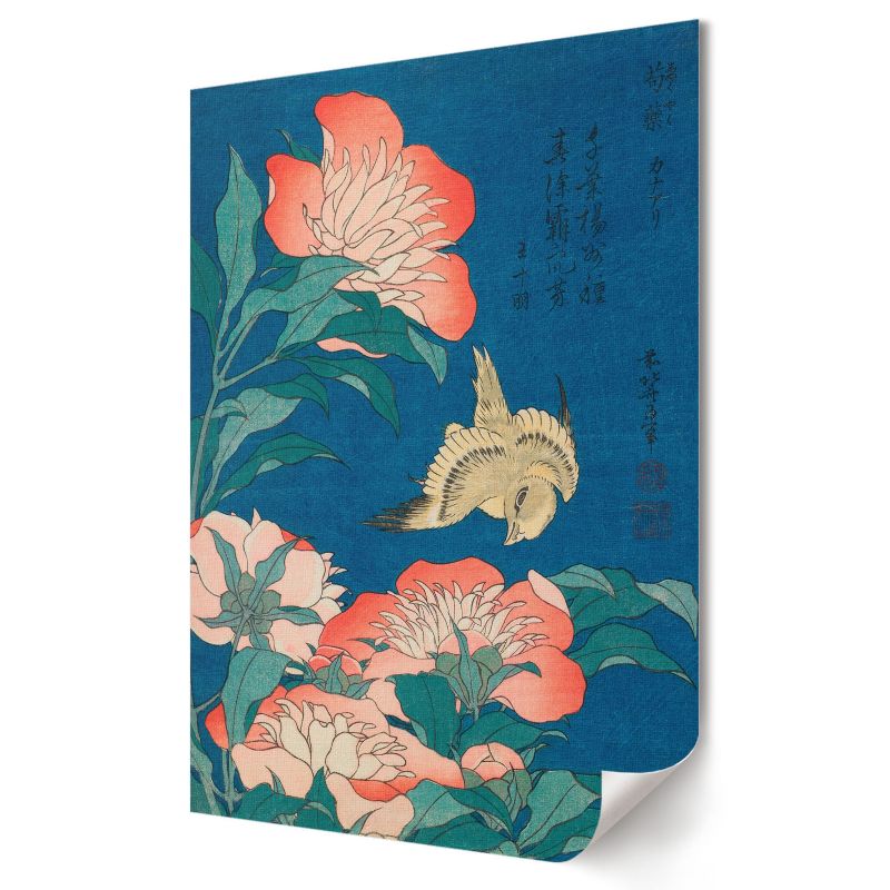 Plakat na ścianę Wallfluent Format A3 Piwonie i kanarek Artysta Hokusai 1 szt.
