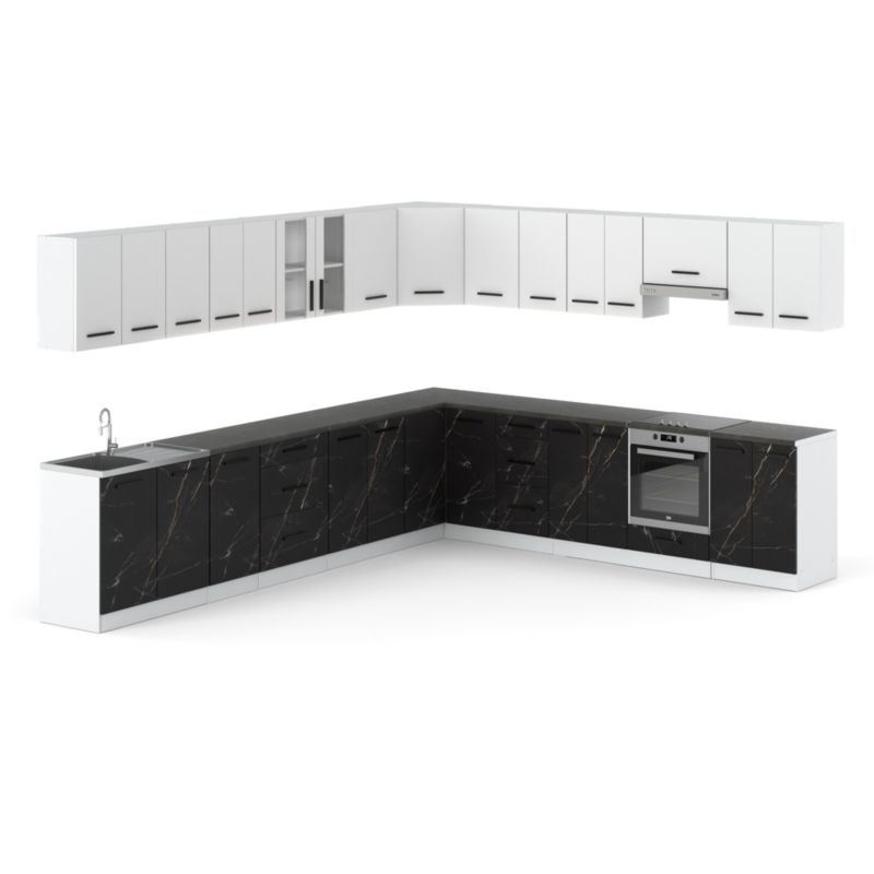 Zestaw Kuchenny Hurtownia-Mebli Z Blatem Kuchnia narożna Rossa 680cm Biały Mat Biały Mat/San Sebastian 680x47x145 cm 1szt.