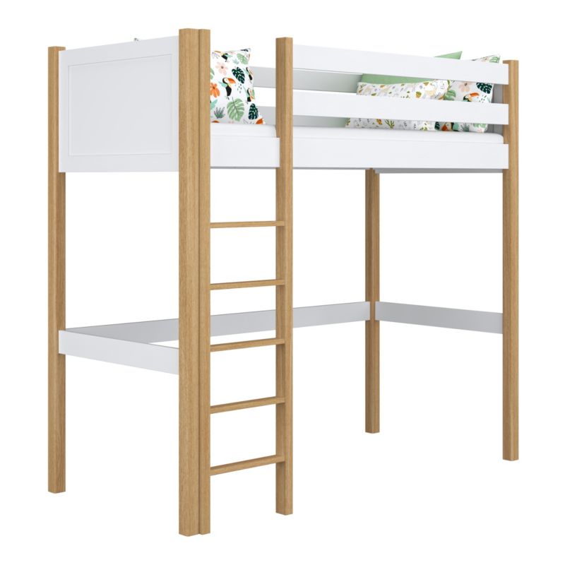 Drewniane łóżko N-WOOD na antresoli N06 biało dębowy 90x200 1szt.