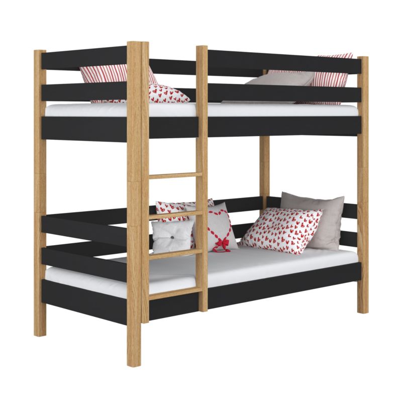 Drewniane łóżko N-WOOD piętrowe N01 czarno dębowy 80x180 1szt.
