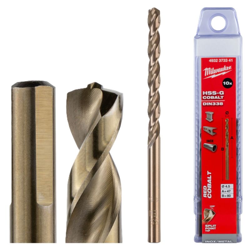 Wiertła do metalu Milwaukee HSS-G Cobalt średnica 4,5 mm dł 80 mm 10szt