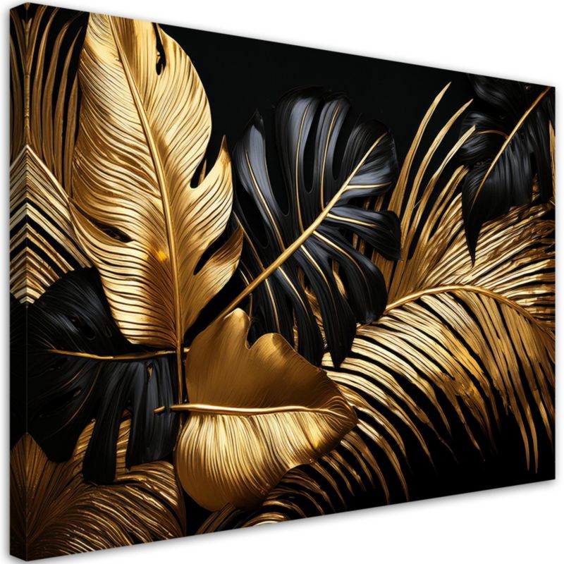 Obraz na płótnie Feeby Złoto Czarne Liscie Palmy Monstery 120x80cm 1szt