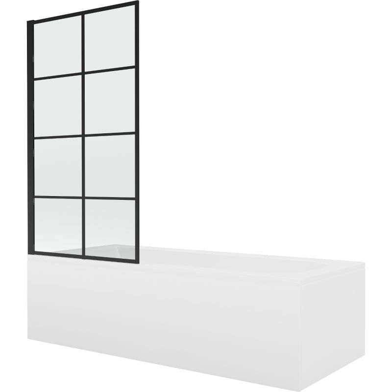 Wanna prostokątna Mexen Vega 160 x 70 cm z obudową i parawanem 1-skrzydłowym 80 cm czarny wzór fix 1 szt.
