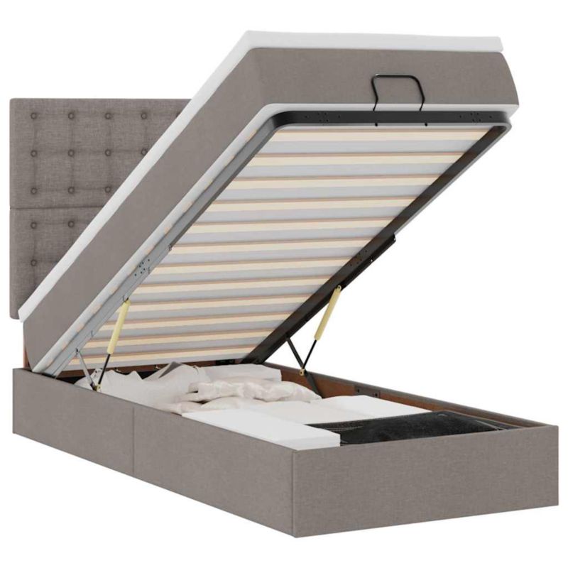Łóżko otomana WaszeMeble z materacem 100x200 cm Taupe tkanina ze schowkiem WM-3313303 1 szt.