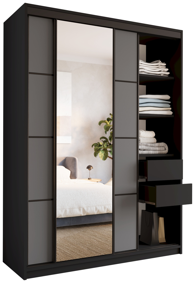 Szafa przesuwna z lustrem i półkami 150 cm LOFT grafit