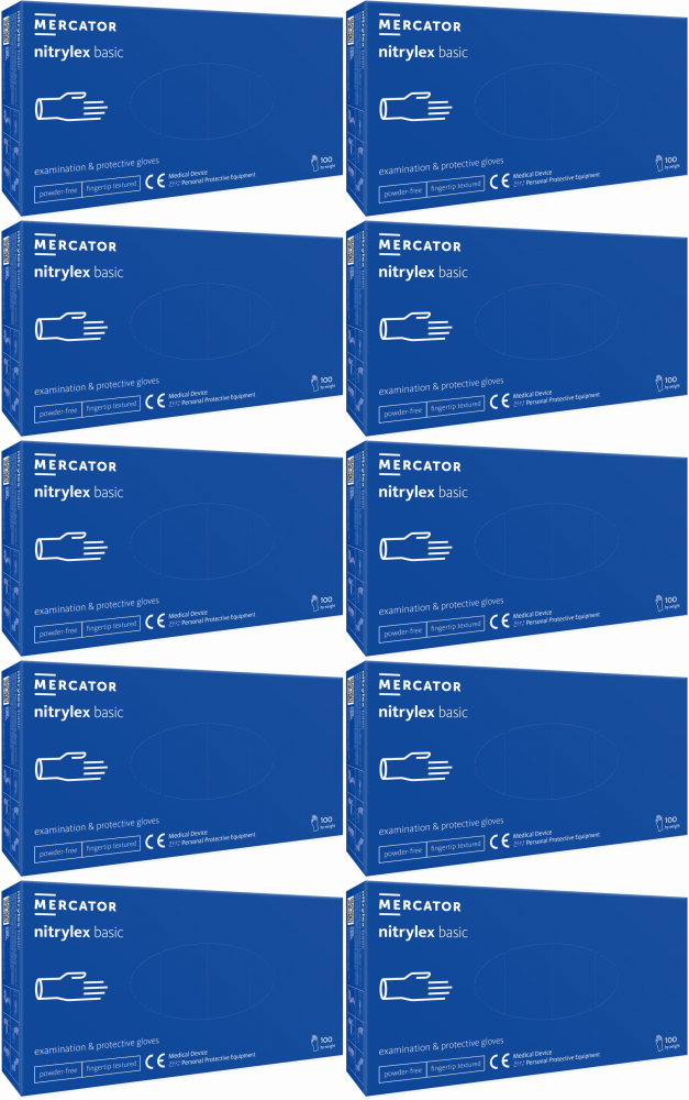 10x Rękawiczki nitrylowe jednorazowe Nitrylex Basic PF, bezpudrowe, rozmiar XL, 100 sztuk, niebieski
