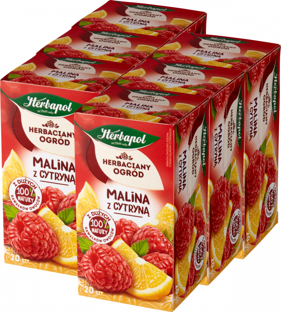 6x Herbata owocowa w torebkach Herbapol Herbaciany Ogród, malina z cytryną, 20 sztuk x 2,7g