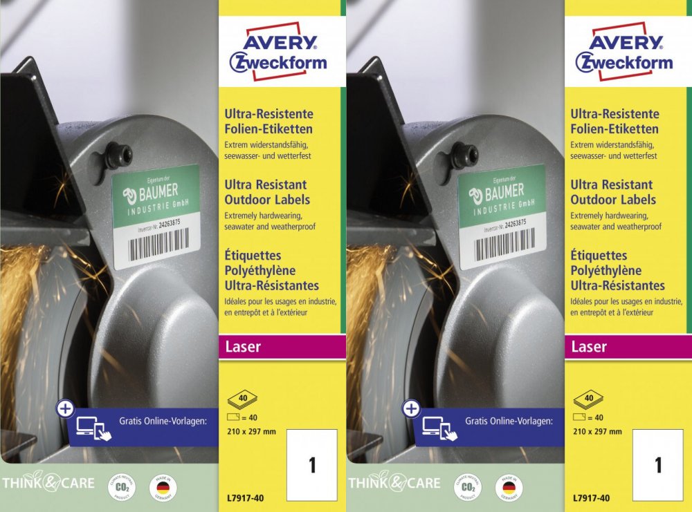 2x Etykiety polietylenowe Avery Zweckform Ultra Resistant, A4, 210x297mm, 40 arkuszy, biały