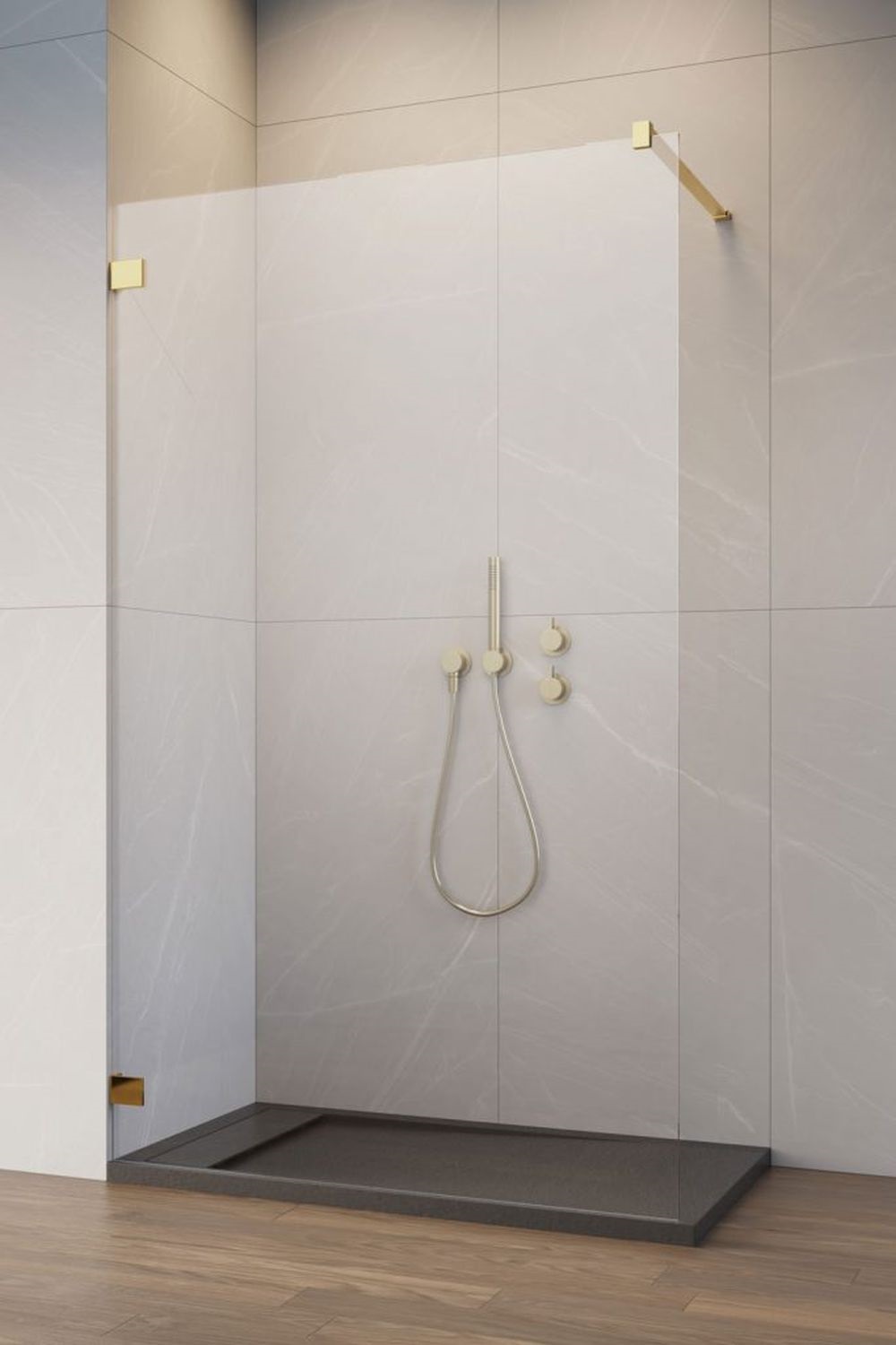 Radaway Essenza Pro Gold Walk-In ścianka prysznicowa 135 cm wolnostojąca złoty połysk/szkło przezroczyste 10103135-09-01