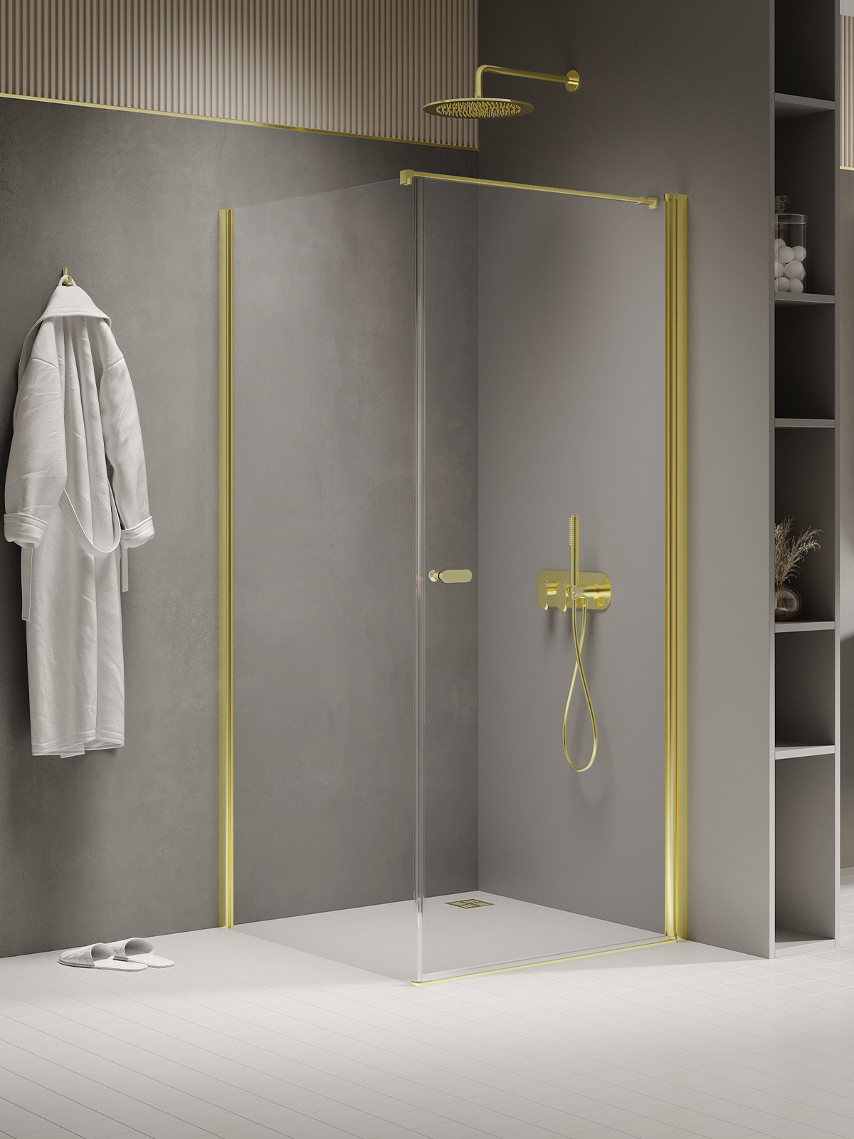 New Trendy New Soleo Light Gold kabina prysznicowa 90x90 cm kwadratowa złoty połysk/szkło przezroczyste K-1841-WP