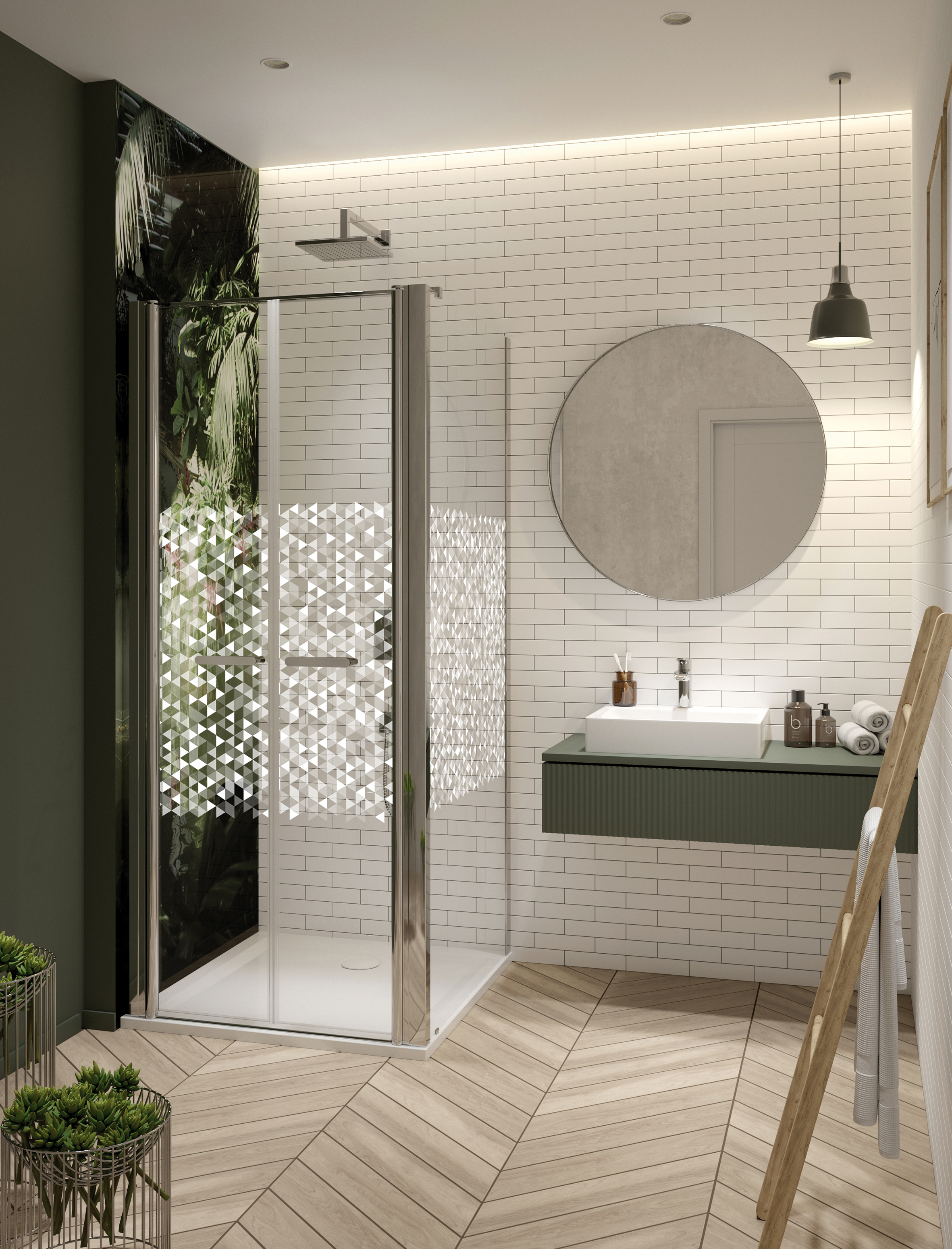 Sanplast Exa Line ścianka prysznicowa SS1/Exa-120 cm stała srebrny błyszczący/szkło ze wzorem 600-540-1970-38-151