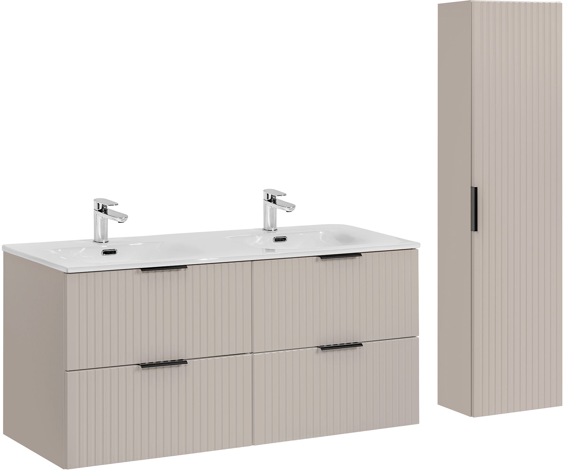 Comad Adel Cashmere zestaw mebli łazienkowych szafka 120 cm podumywalkowa wisząca z umywalką meblową i szafka wysoka 140 cm boczna ... - Wysyłka w 24h