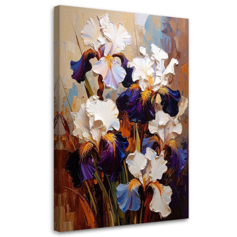 Obraz do salonu sypialni Feeby Irysy Kwiaty imitacja farby olejnej 60x90cm 1szt