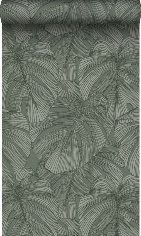 Tapeta Origin Wallcoverings Motyw liści 3D szaro zielonym 50 x 900 cm - 1 rol.