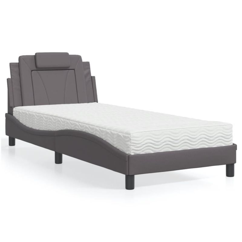 Łóżko z materacem szare sztuczna skóra WaszeMeble 90x200 WM-3208771 1 szt.