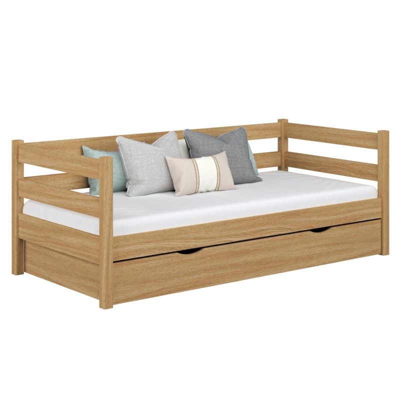 Dębowe łóżko N-WOOD sofa z szufladą N01 dąb naturalny 90x200 1szt.