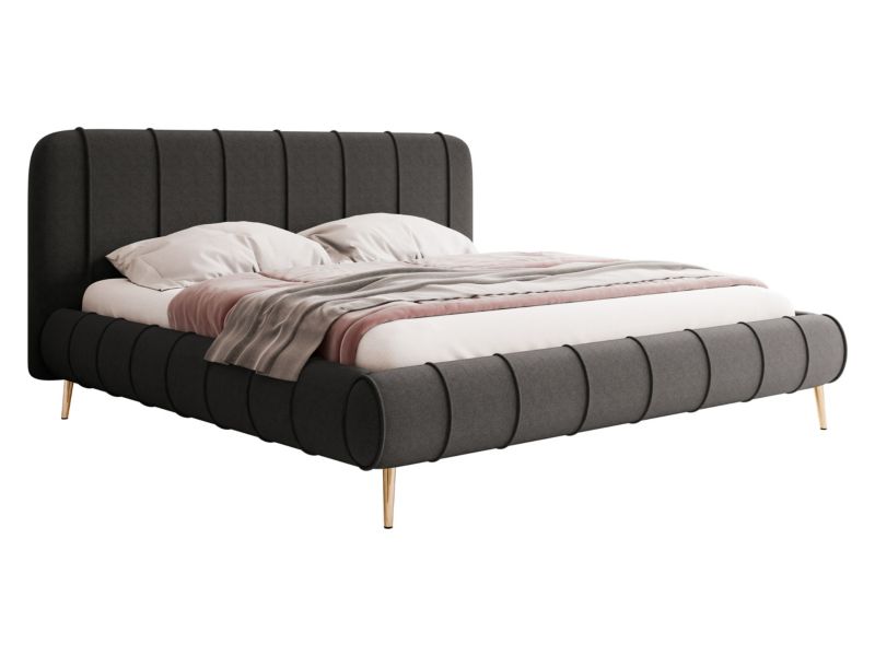 Łóżko tapicerowane MIRJAN 24 Slim XI 140x200 stalowy + złote nogi 1 szt.