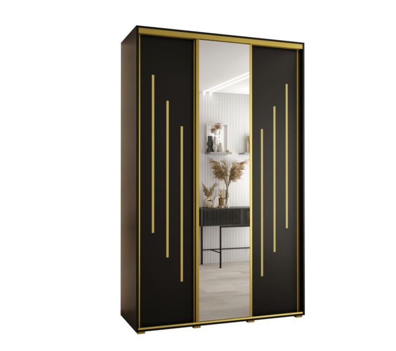 Szafa przesuwna Abiks DAVOS 9 wysoka szer.150cm gł.60cm czarny/czarny/złoty 1szt.