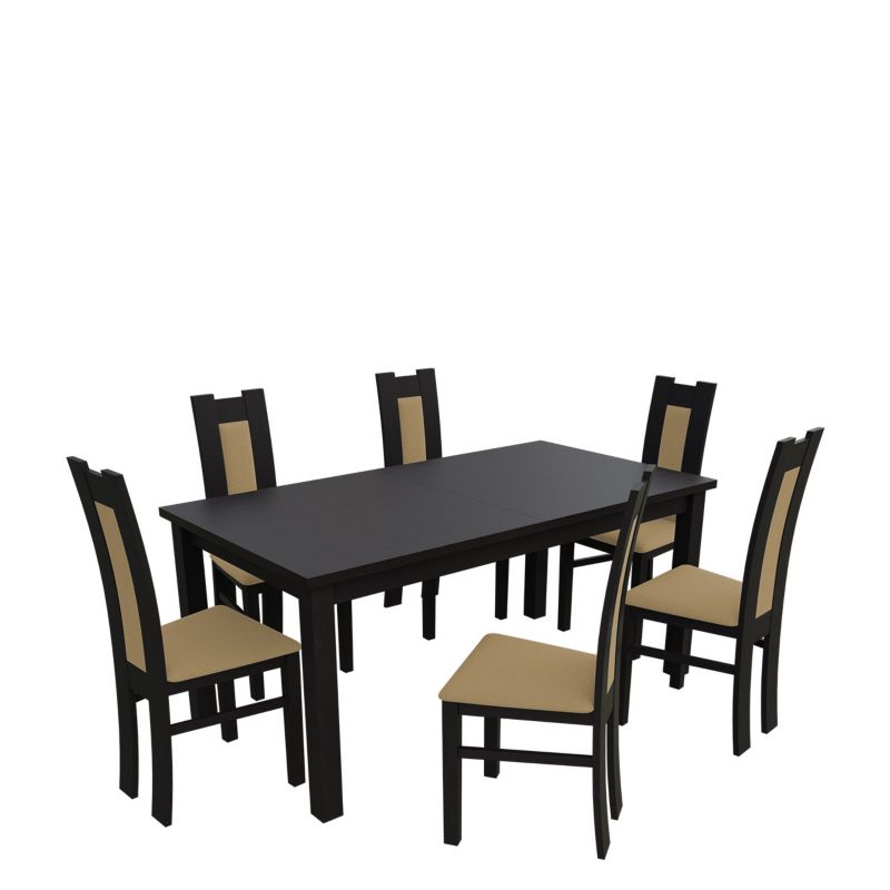 Zestaw RO17 MIRJAN 24 Stół rozkładany S18-L 80x160/200 + 6 krzeseł K41 wenge + piaskowy 1 kpl.