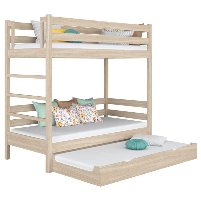Dębowe łóżko N-WOOD piętrowe z szufladą na materac N03 dąb bielony 80x180 1szt.