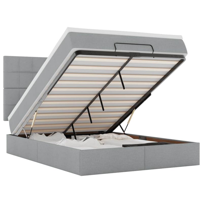 Łóżko otomana WaszeMeble z materacem 135x190 cm Jasnoszary tkanina z LED ze schowkiem WM-3314003 1 szt.