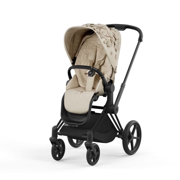 Cybex ePriam Fashion Collection - wózek spacerowy z napędem elektrycznym-Simply Flowers Nude Beige-Matt Black