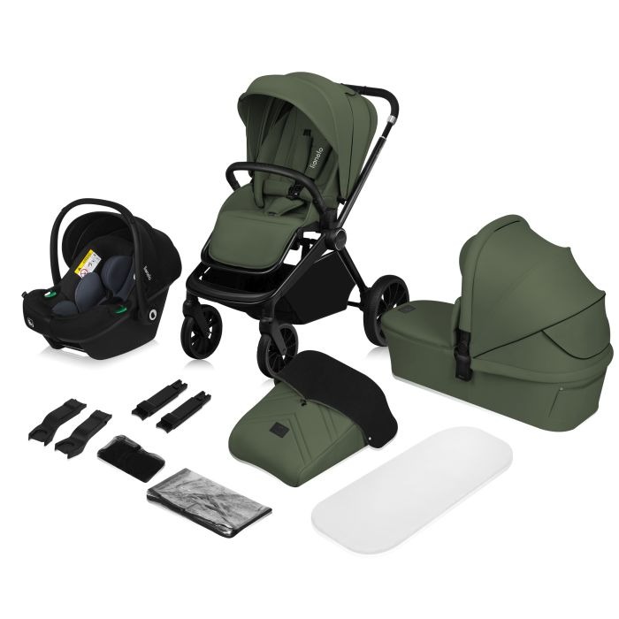 Lionelo Mika Plus - wózek głęboko-spacerowy z fotelikiem 3w1-Green Olive