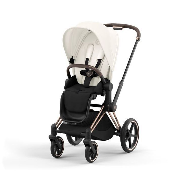 Cybex Priam 4.0 - wózek spacerowy-Off White-Chrome z brązową rączką