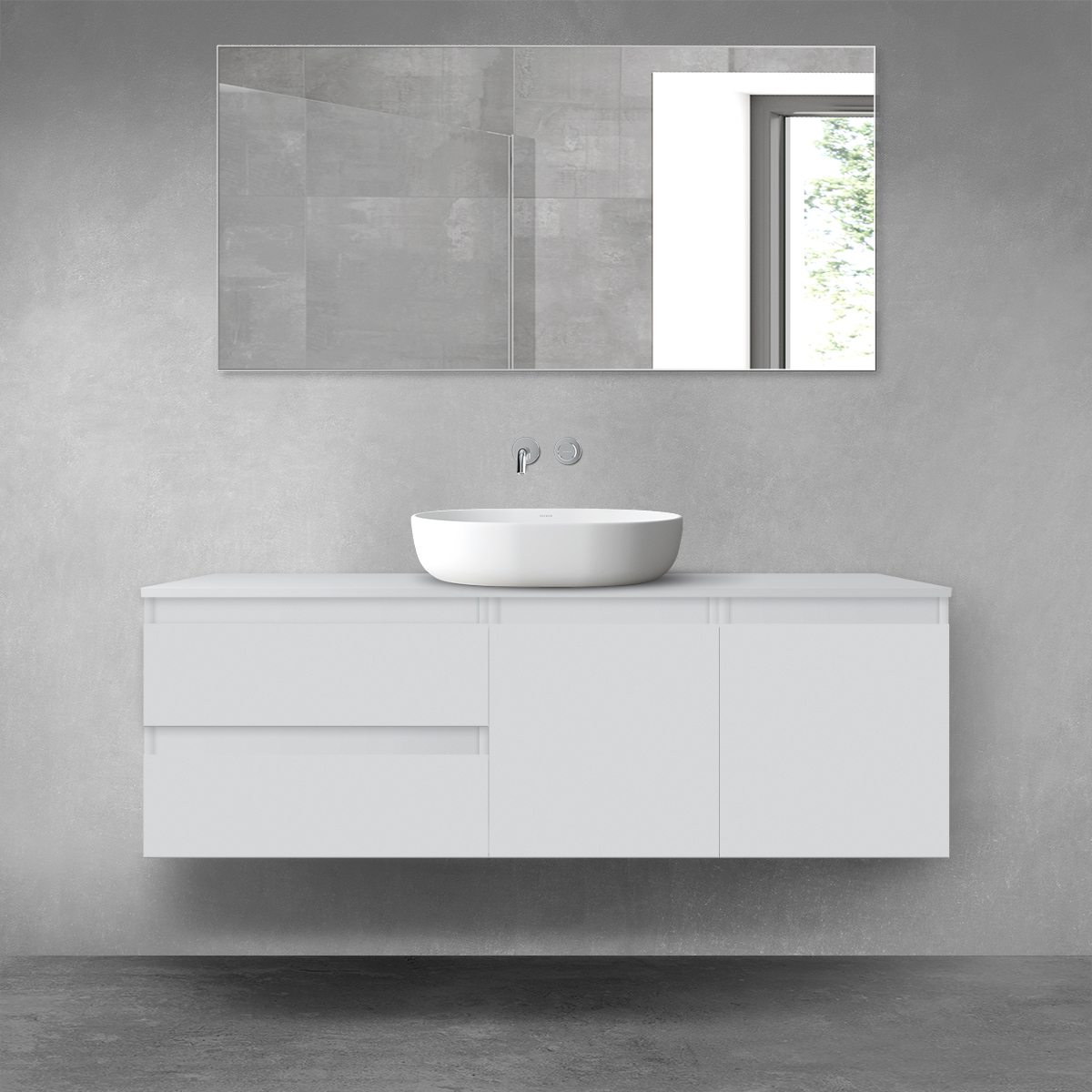 Darmowa Dostawa - Zestaw mebli łazienkowych 140x46.4x48.6 cm podumywalkowa wisząca szara Oltens Vernal 68271700