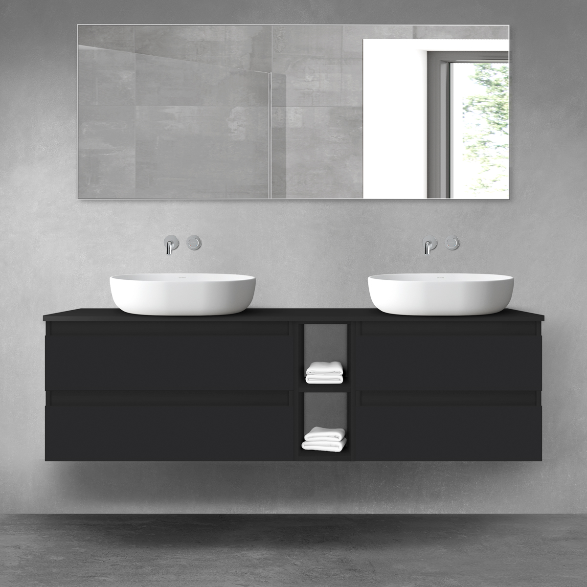 Darmowa Dostawa - Zestaw mebli łazienkowych 160x46.4x48.6 cm podumywalkowa wisząca czarna Oltens Vernal 68633300