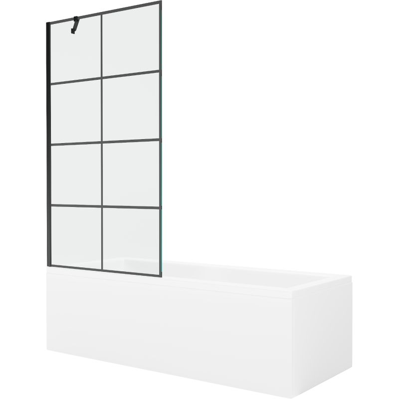 Wanna prostokątna Mexen Cubik 170 x 70 cm z obudową i parawanem 1-skrzydłowym 90 cm czarny wzór 1 szt.