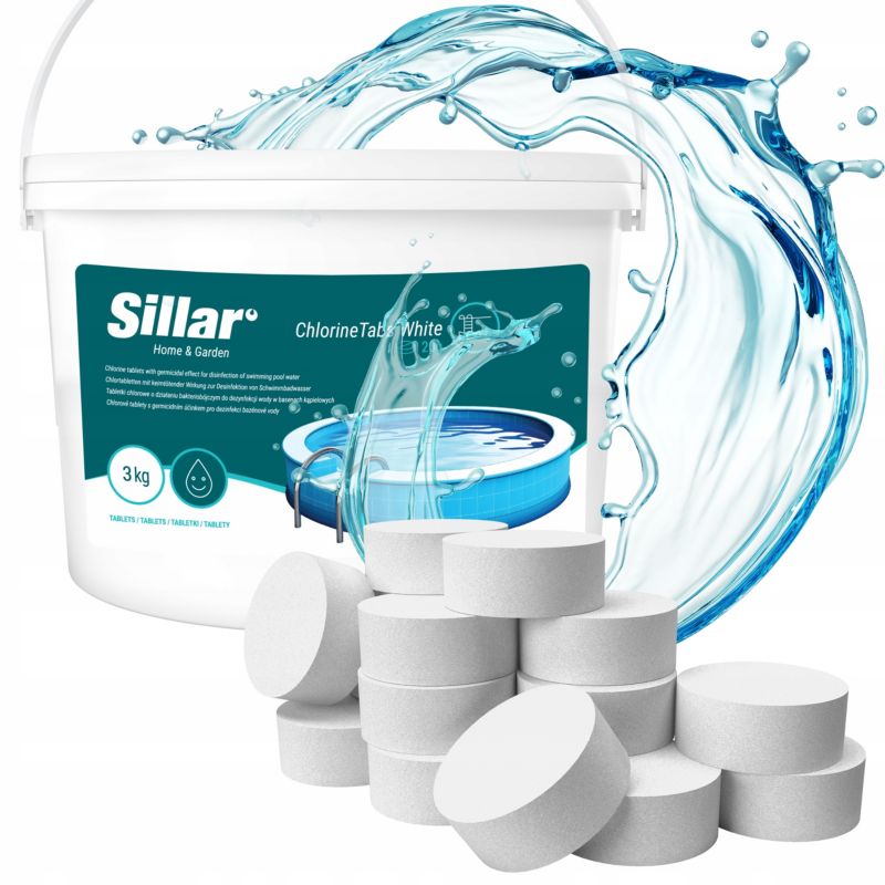 Chlor do basenu, Sillar, w tabletkach 20g, multifunkcyjne, 10w1, do jacuzzi, spa, białe, 5kg, 1szt