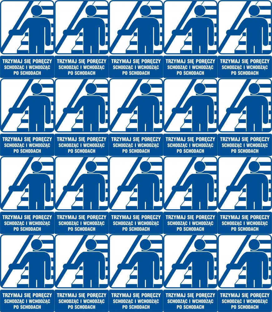 20x Tabliczka informacyjna "Trzymaj się poręczy schodząc i wchodząc po schodach 2"Z-RB030, płytka, 105x148mm